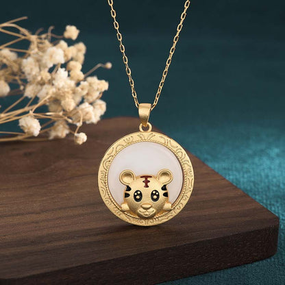 Mythstone White Jade Year of the Tiger Blessing Necklace