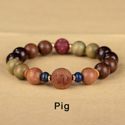 Mythstone Chinese Zodiac Natural Green Sandalwood Protection Bracelet