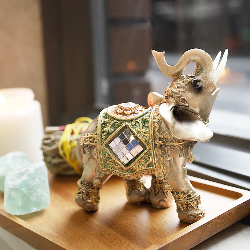 Mythstone Lucky Feng Shui Green Elephant Statue Sculpture Wealth Figurine Gift Home Decoration