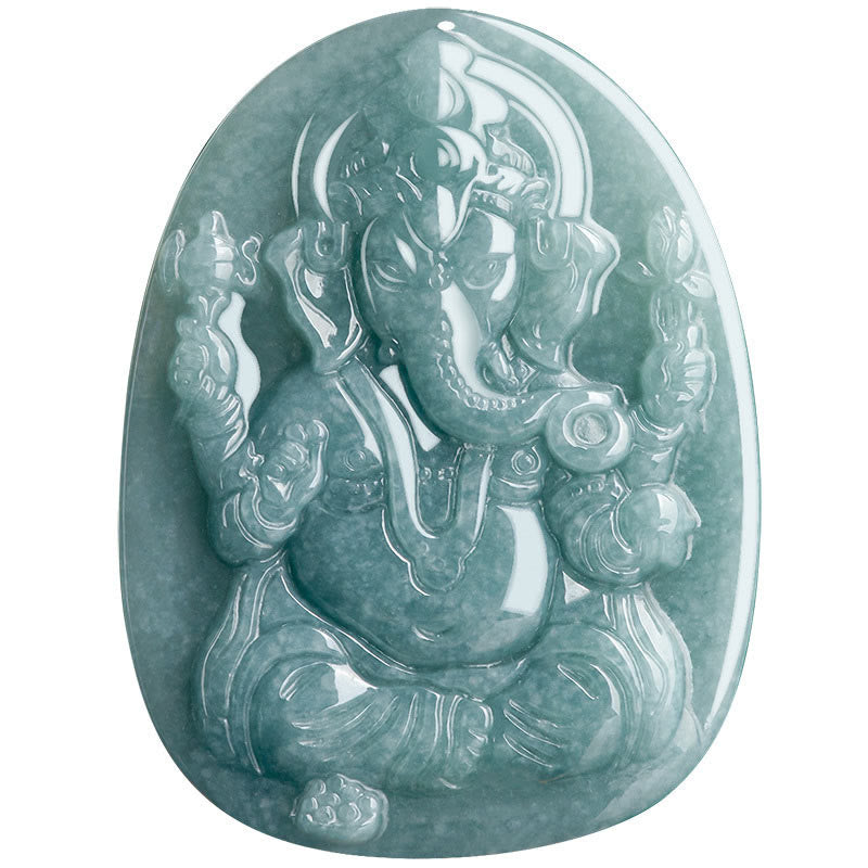 Mythstone Natural Jade Ganesh Ganpati Elephant Protection Amulet Necklace Pendant