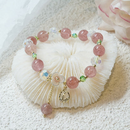 Mythstone Strawberry Quartz Rutilated Quartz Fluorite Flower Healing Bracelet