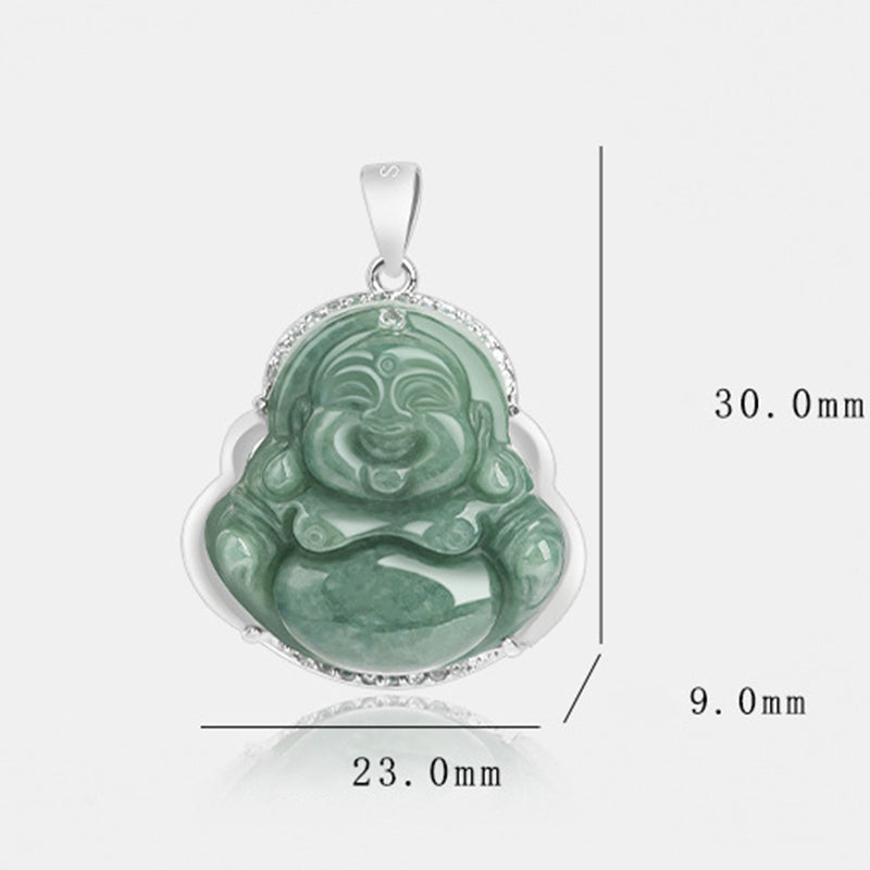 Mythstone 925 Sterling Silver Laughing Buddha Jade Abundance Necklace Chain Pendant