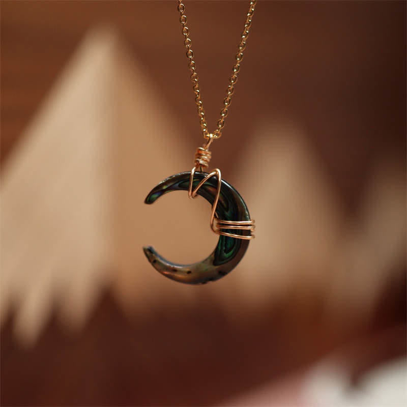 Mythstone Natural Tridacna Stone Crescent Moon Blessing Necklace Pendant