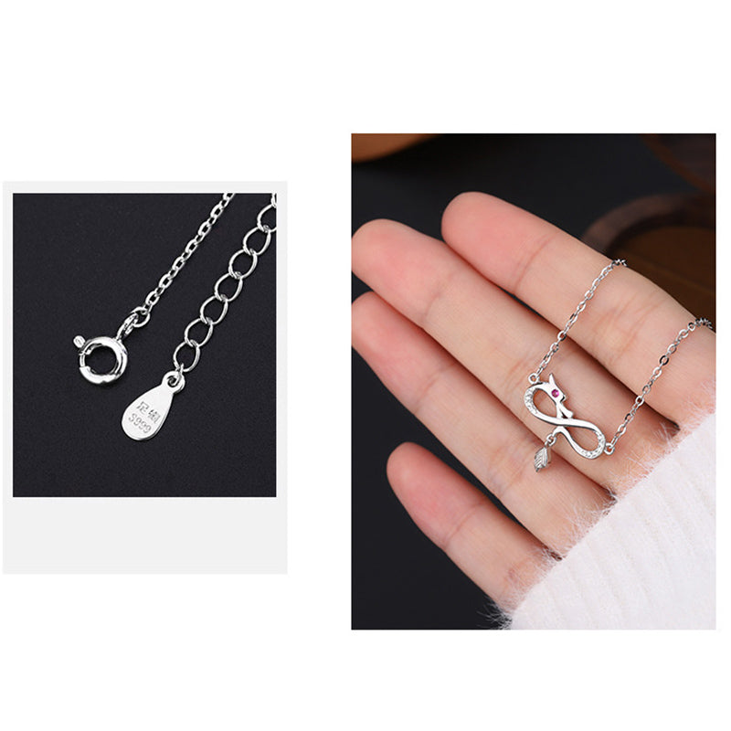 Colgante de collar con dije de cola de nudo infinito y protección en plata de ley 999 de Mythstone con año del dragón 