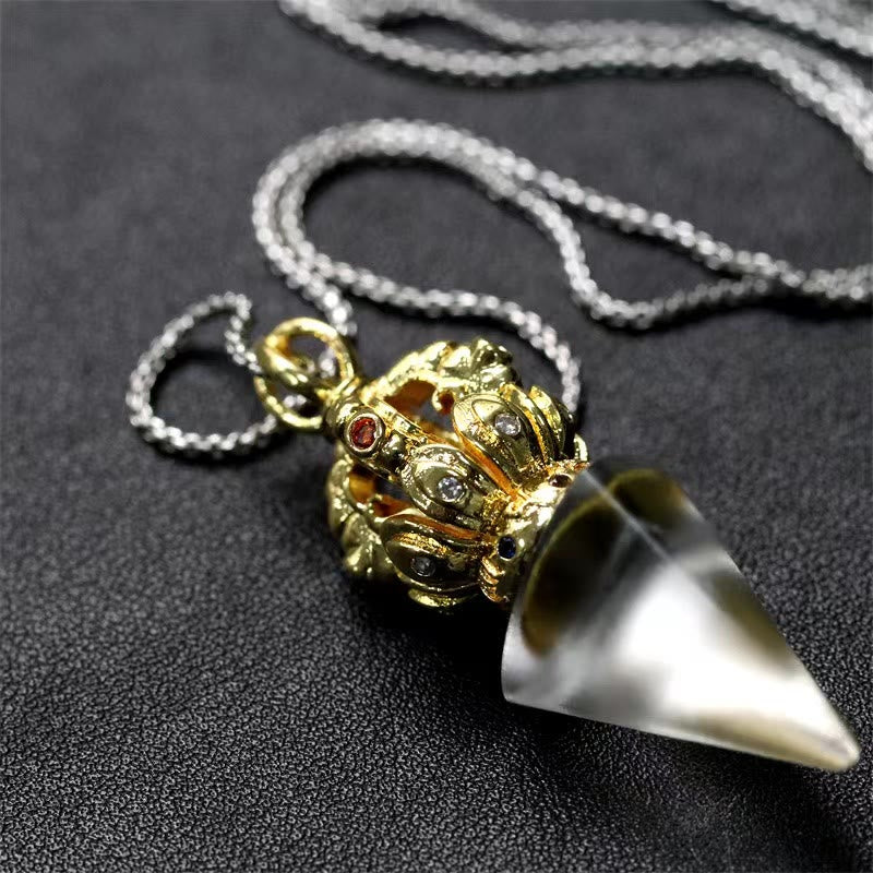 Mythstone Tibetan Dorje Vajra 4 Prong Lotus Liuli Crystal Strength Necklace Pendant