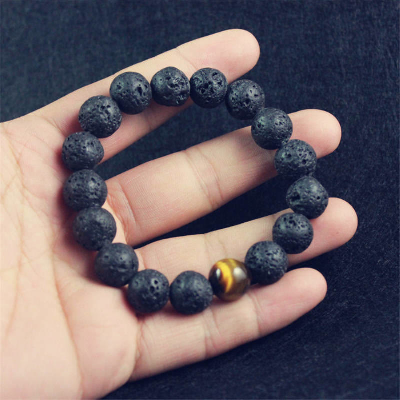 Pulsera de curación de la paz con piedra de lava y ojo de tigre Mythstone