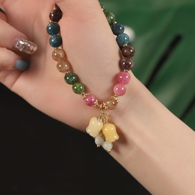 MythStone Natural Colorful Tourmaline Flower Bead Love Bracelet