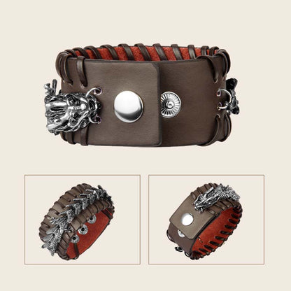 Pulsera de cuero tejida con protección de dragón Mythstone 