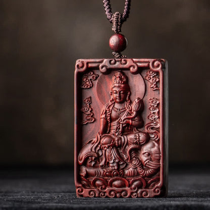 Mythstone Chinese Zodiac Natal Buddha Small Leaf Red Sandalwood Protection Necklace Pendant