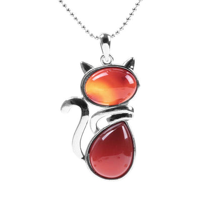 Mythstone Cat Pattern Natural Crystal Protection Necklace Pendant