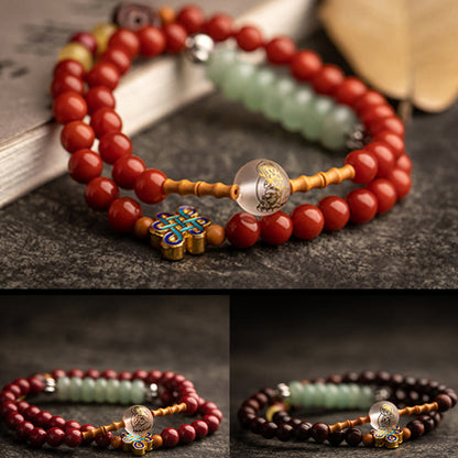 MythStone Chinese Zodiac Natal Buddha Red Agate Small Leaf Red Sandalwood Cinnabar Amulet Blessing Double Wrap Bracelet