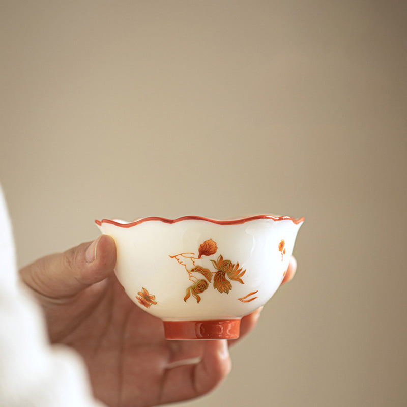 Mythstone White Porcelain Flowers Ceramic Gaiwan Sancai Teacup Kung Fu Tea Cup And Saucer With Lid