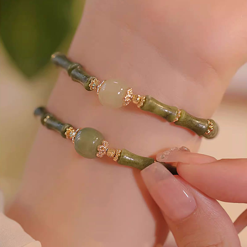 Mythstone 14K Copper Plated Peridot Hetian Jade Bamboo Pattern Luck Bracelet