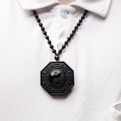 Mythstone Black Obsidian Stone Yin Yang Pendant Necklace