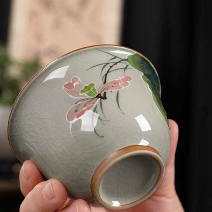 Mythstone Lotus Koi Fish Pod Leaf Ceramic Gaiwan Sancai Teacup Kung Fu Tea Cup And Saucer With Lid 140ml