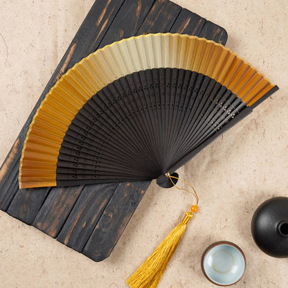 Mythstone Solid Color Gradient Hollow Engraved Handheld Bamboo Folding Fan