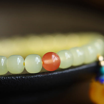 Pulsera de prosperidad con cristal de ágata roja, ámbar y calabaza de jade hetiano natural