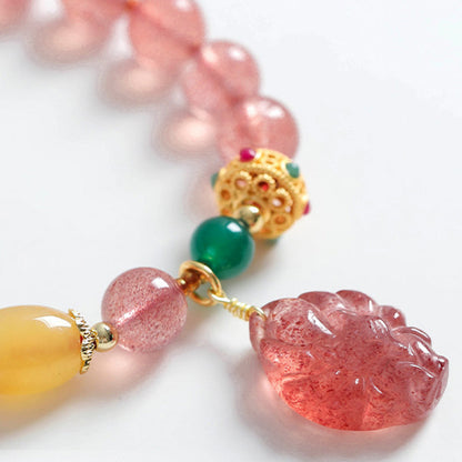 Mythstone Natural Strawberry Quartz Nine-Tailed Fox Healing Bracelet