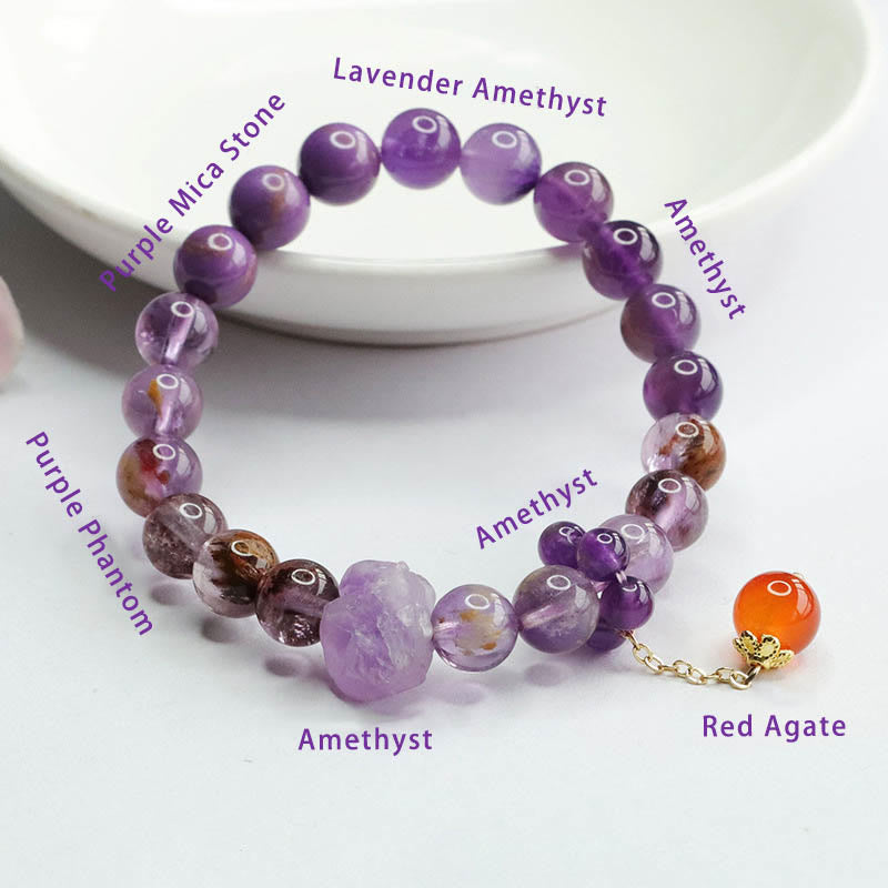 Mythstone Natural Amethyst Purple Phantom Gemstone Spiritual Awareness Bracelet