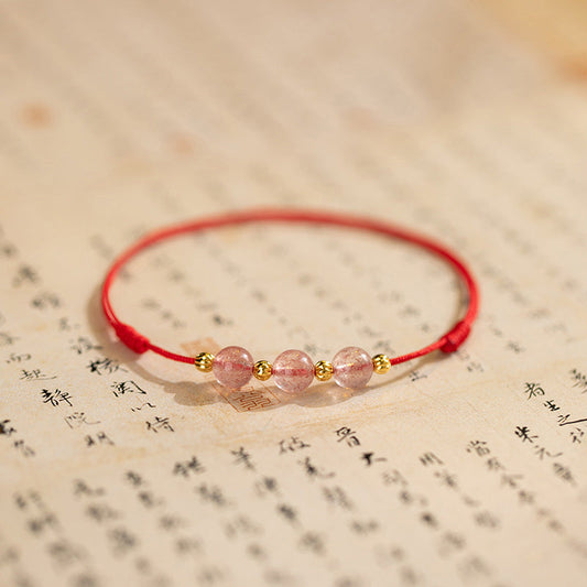 Mythstone Strawberry Crystal Beads Luck Red String Anklet