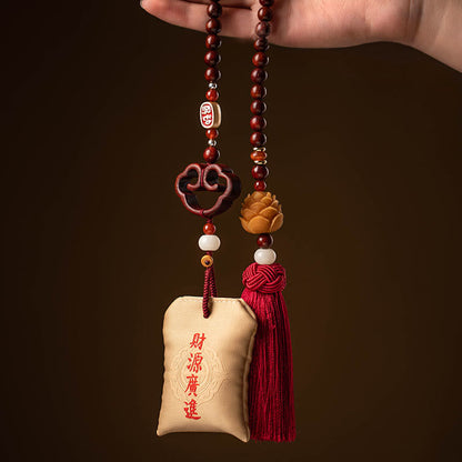 Mythstone Tibetan Small Leaf Red Sandalwood Lotus Cinnabar Sachet Protection Tassel Car Hanging Decoration