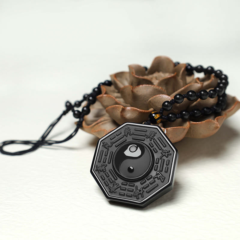 Mythstone Black Obsidian Stone Yin Yang Pendant Necklace