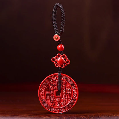 Mythstone Natural Cinnabar Mountain Ghosts Spend Money Bagua Blessing Necklace Pendant Key Chain