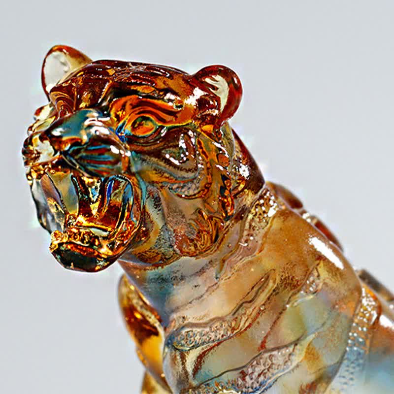 Mythstone Handmade Liuli Crystal Tiger Art Piece Protection Home Decoration