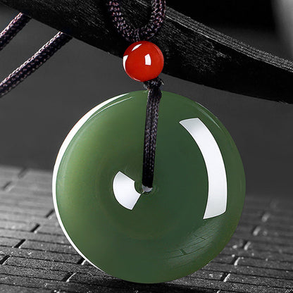 Mythstone Natural Round Jade Peace Buckle Prosperity Necklace String Pendant