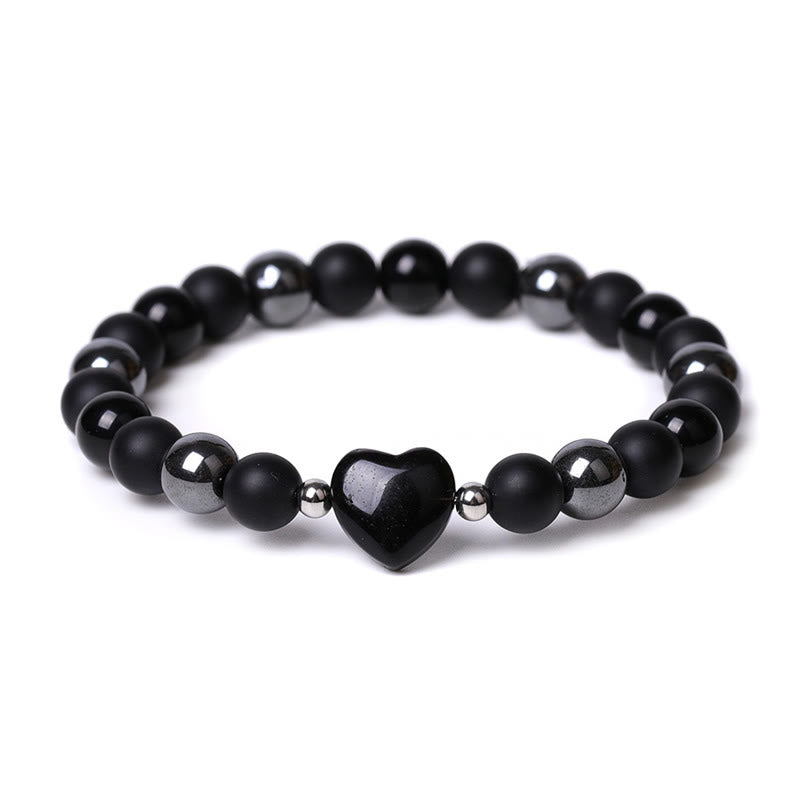 Pulsera de protección con corazón de amor y cristal de ojo de tigre y ónix negro Mythstone 