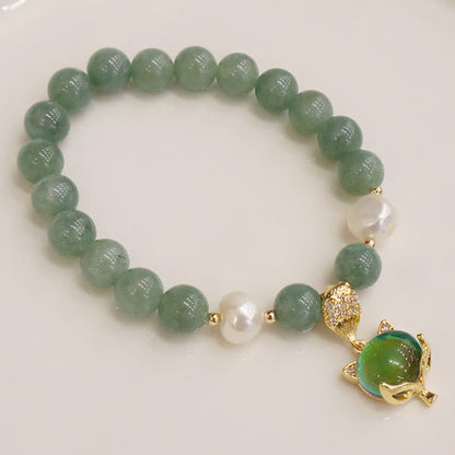 Mythstone Jade Pearl Color-Changing Fox Charm Luck Bracelet