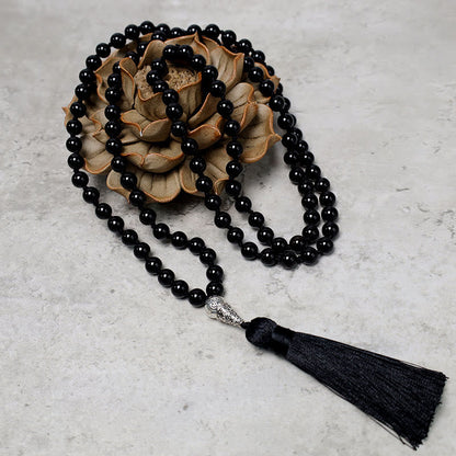 MythStone 108 Mala Black Onyx Beads Yoga Meditation Prayer Beads Necklace