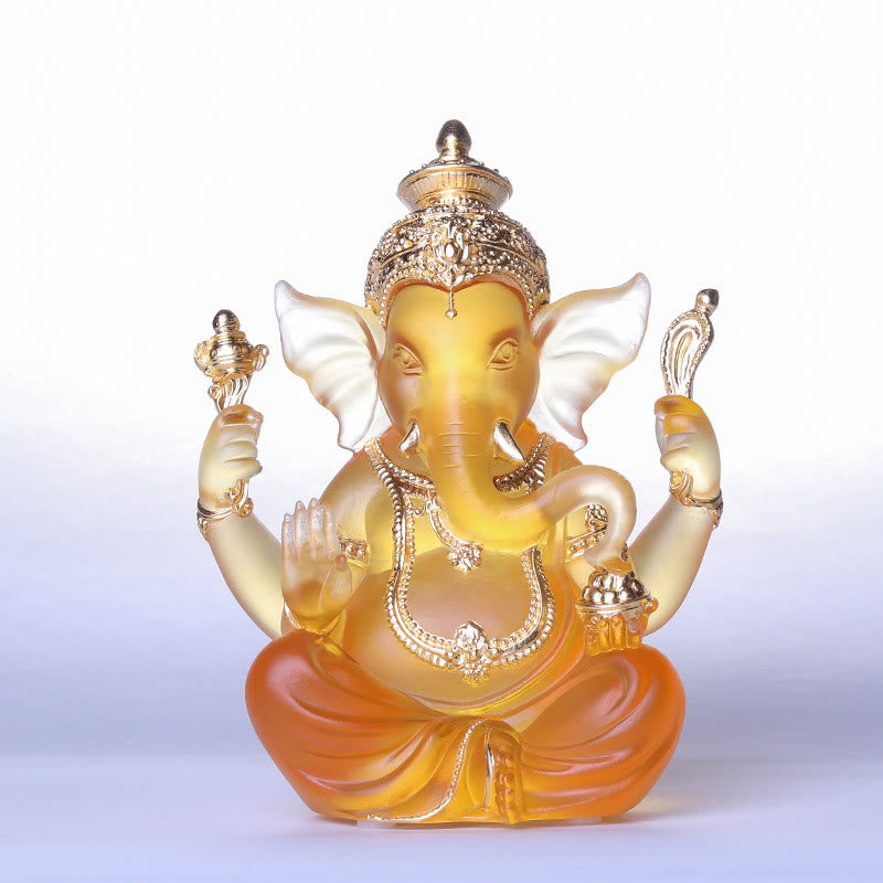 Mythstone Handmade Ganesh Ganpati Elephant Figurine Liuli Crystal Art Piece Protection Statue Home Decoration