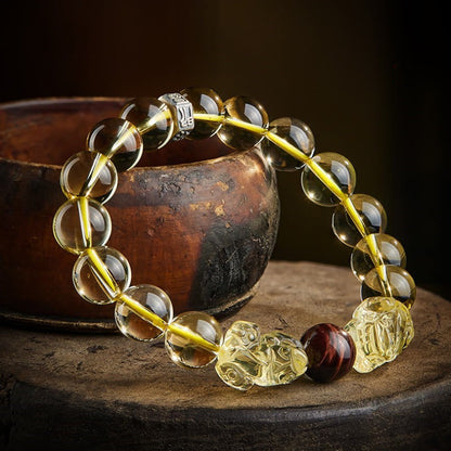 Mythstone Natural Citrine Double PiXiu Tiger Eye Prosperity Protection Bracelet