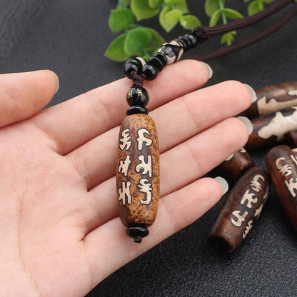 Mythstone Tibet Om Mani Padme Hum Dzi Bead Avalokitesvara Pattern Wealth Necklace Pendant