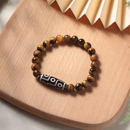 Mythstone Tibetan Tiger Eye Tourmaline Nine-Eye Dzi Bead Protection Bracelet