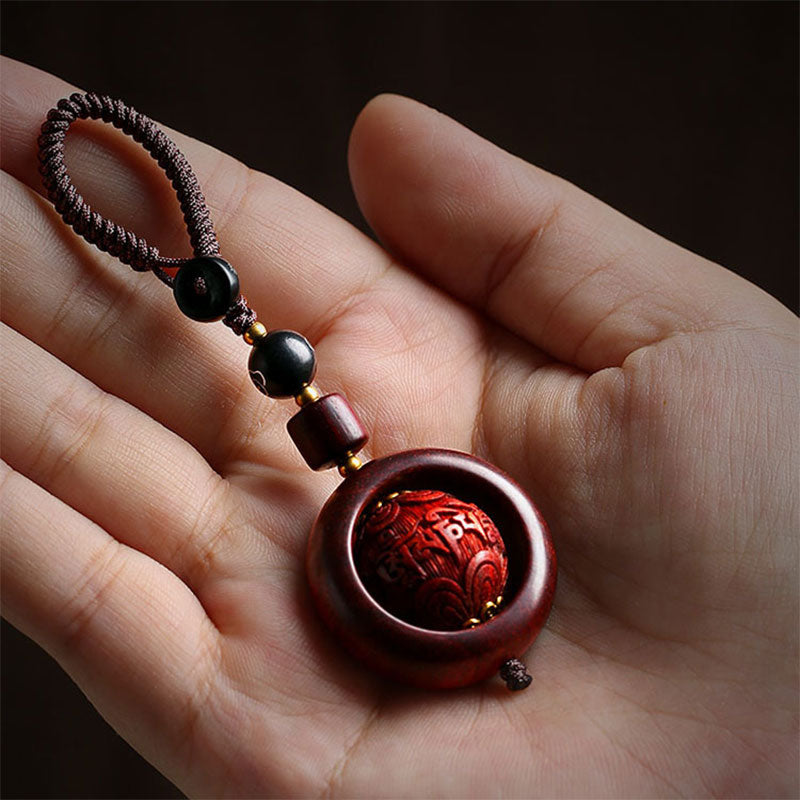 Mythstone Tibetan Small Leaf Red Sandalwood Ebony Luck Protection Rotation Decoration