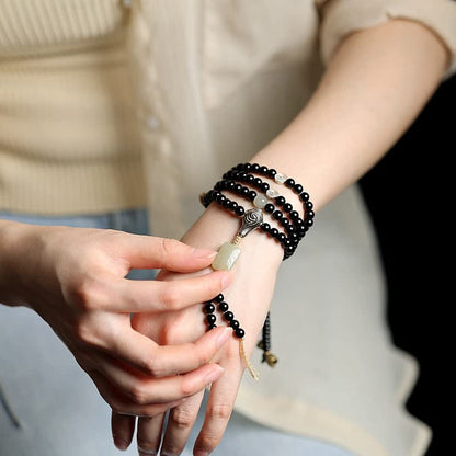 MythStone Tibetan Black Onyx Hetian Jade 108 Mala Beads Fortune Bracelet