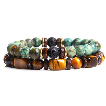 Mythstone 2PCS Healing Crystal Emperor Stone Tiger Eye Bead Bracelet