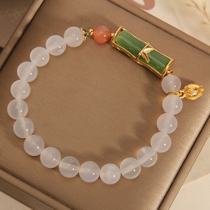 Mythstone Natural White Agate Jadeite Bamboo Beads Positivity Bracelet