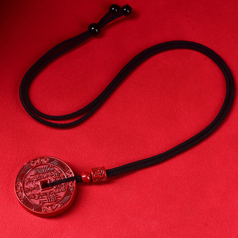 Mythstone Natural Cinnabar Mountain Ghosts Spend Money Bagua Blessing Necklace Pendant Key Chain