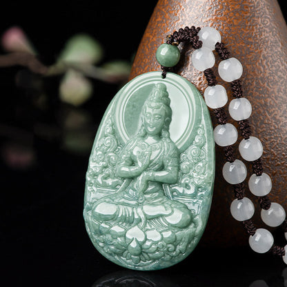 Mythstone Natural Jade Avalokitesvara Amulet Wealth Necklace Pendant