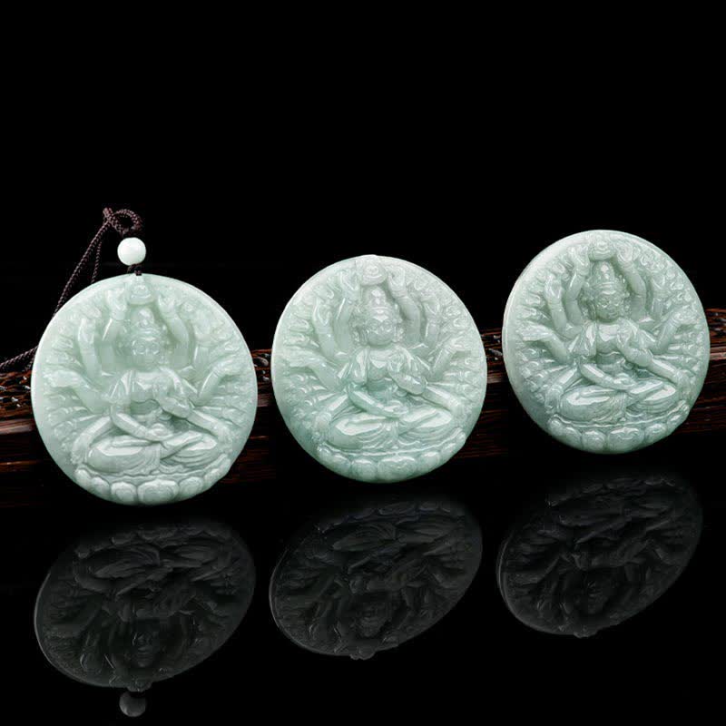 Mythstone Thousand-Hand Kwan Yin Avalokitesvara Jade Blessing String Necklace Pendant