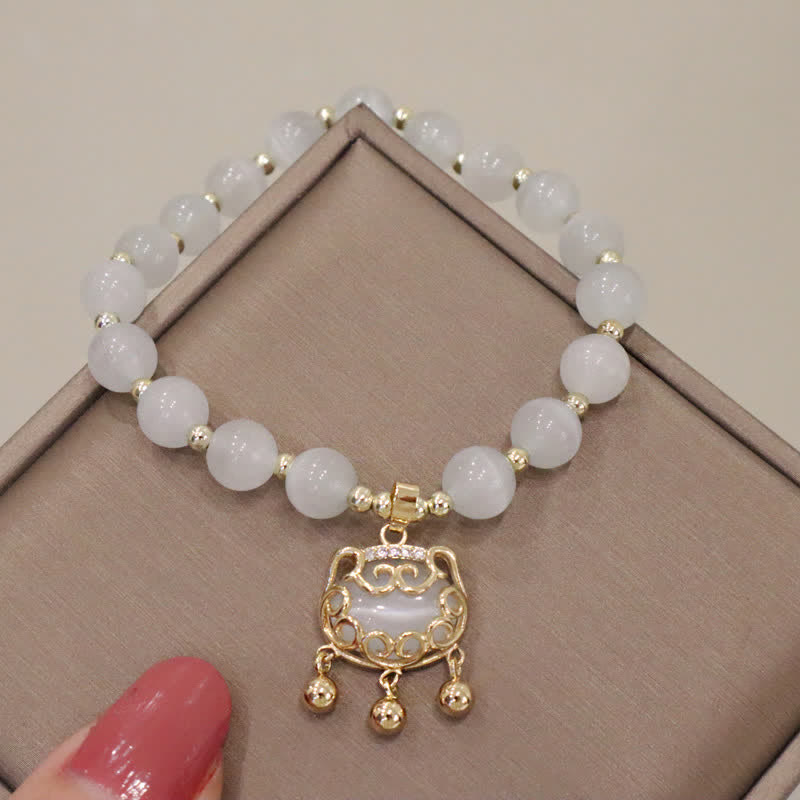 MythStone Cat's Eye Lovely Cat Pattern Pearl Love Charm Bracelet