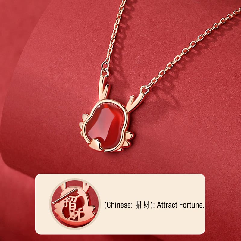 Mythstone 925 Sterling Silver Year of the Dragon Natural Red Agate Dragon Attract Fortune Fu Character Strength Bracelet Necklace Pendant Earrings