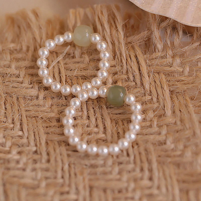 Mythstone Round Jade Pearl Beads Luck Ring