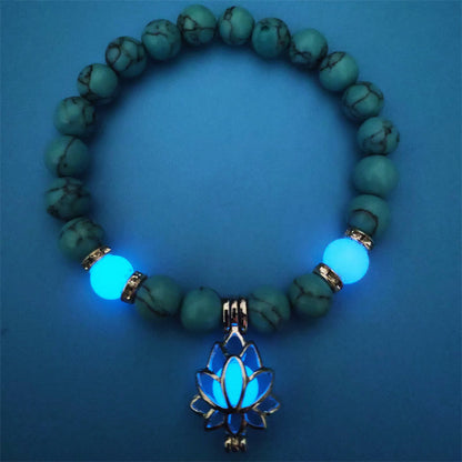 MythStone Tibetan Turquoise Glowstone Luminous Bead Lotus Protection Bracelet