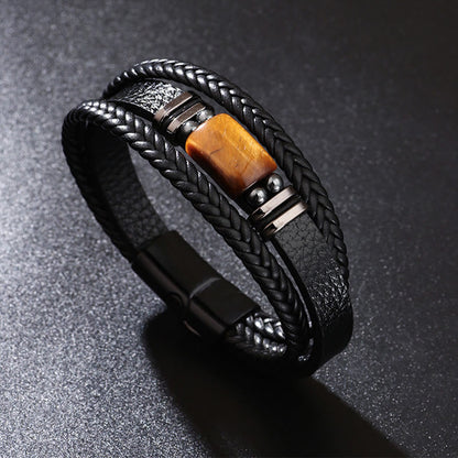 Mythstone Tiger Eye Power Magnetic Buckle Multilayered Leather Bracelet