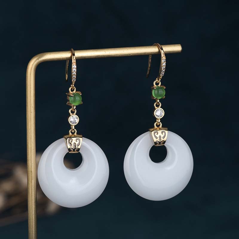 Mythstone FengShui White Jade Blessing Drop Earrings