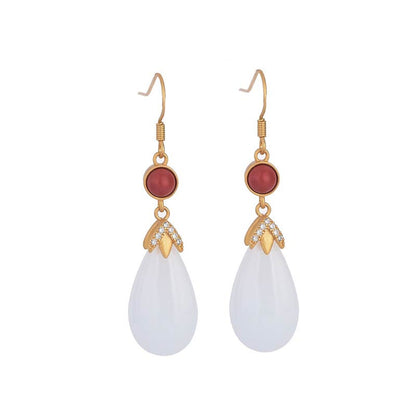 Mythstone FengShui White Jade Luck Drop Earrings